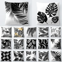 nordic decoration home tropical decoration cushion cover pillow black white plant leaves decor for home throw pillow 40547