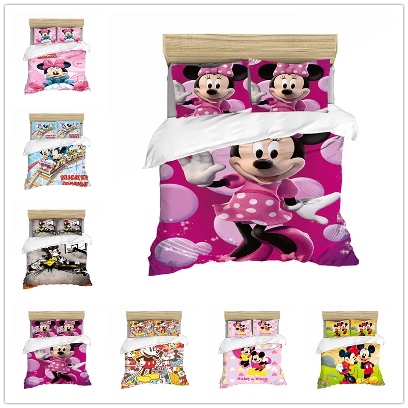 

Black and White Cartoon Mickey Minnie Bedding Set Bedclothes Duvet Cover Pillowcase Print Home Textile Bed Linens Children Gift