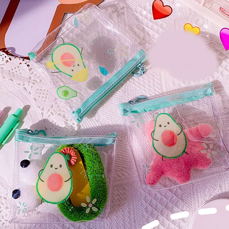 

Mini Coin Purse Avocado Printing Cartoon Change Purse Transparent Key Case Card Holder Lipstick Pouch Women Wallet Storage Bag