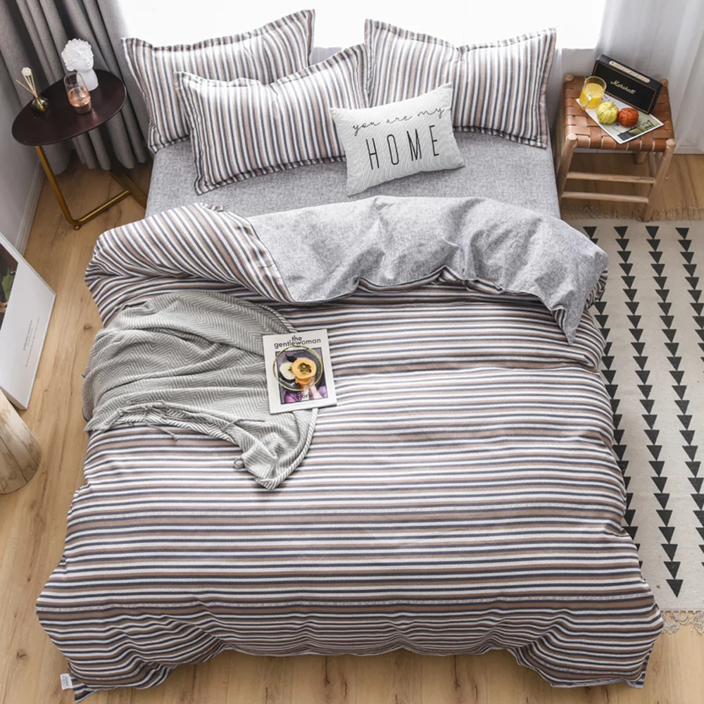

Stripe Duvet Cover Set Brown Grey color Bedding with Pillowcases Single Queen King Size Quilt Cover 3pcs