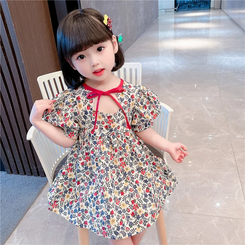 

Lucashy, новинка 2021, модное дизайнерское платье с пышными рукавами для маленьких девочек, летнее милое Цветочное платье принцессы, детская одеж...