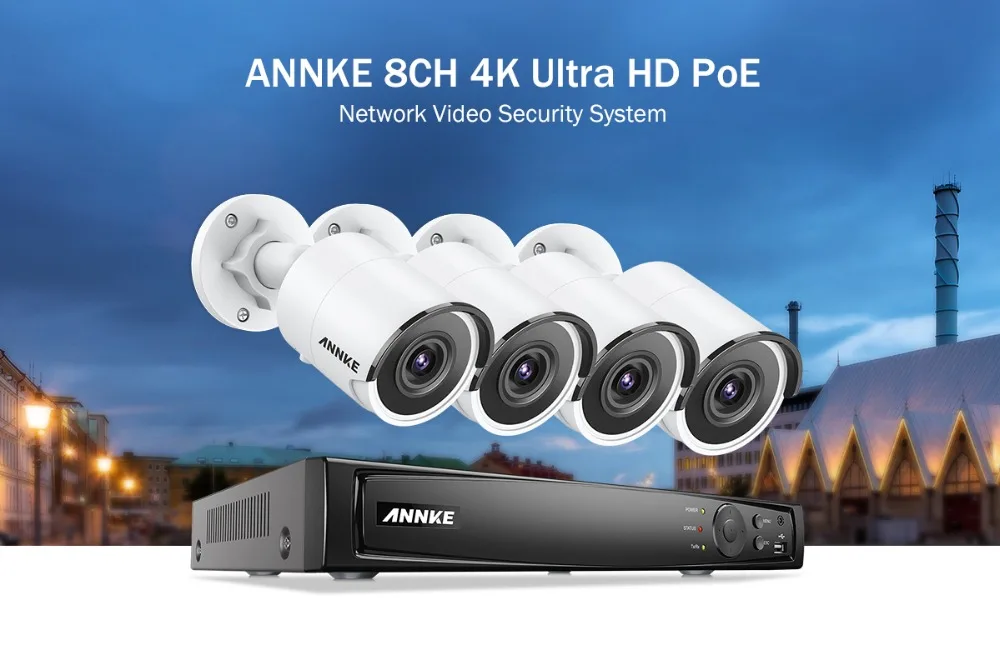 ANNKE 4K Ultra HD PoE сетевая видео система безопасности 8CH 4K H.265 NVR наблюдения 4x4K HD IP67 POE камеры видеонаблюдения с 1T HDD