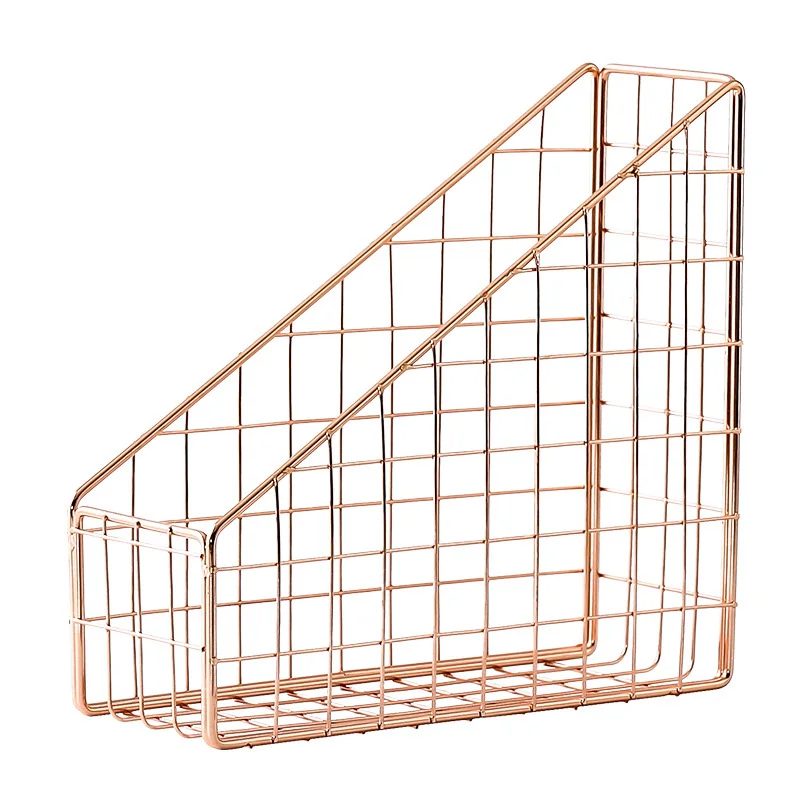 Rose Gold Electroplated Iron Book Holder Desktop Shelf File Magazine Stand Office Home Stationery Organizer |