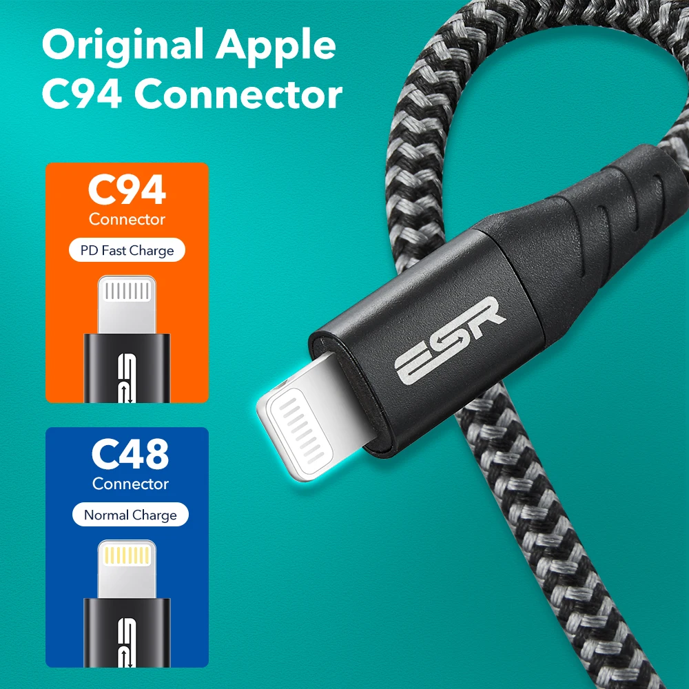 ESR для кабеля Lightning MFi кабель Type C зарядки и Переходник USB на iPhone 12 iPad Apple MFI линии