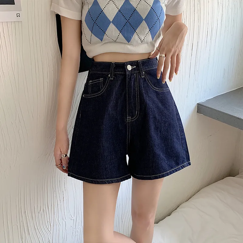 

HziriP Summer Chic Fashion All-Match Casual Solid Color Ladies 2021 Hot Korean Trend High Waist Thin Blue Denim Women Shorts