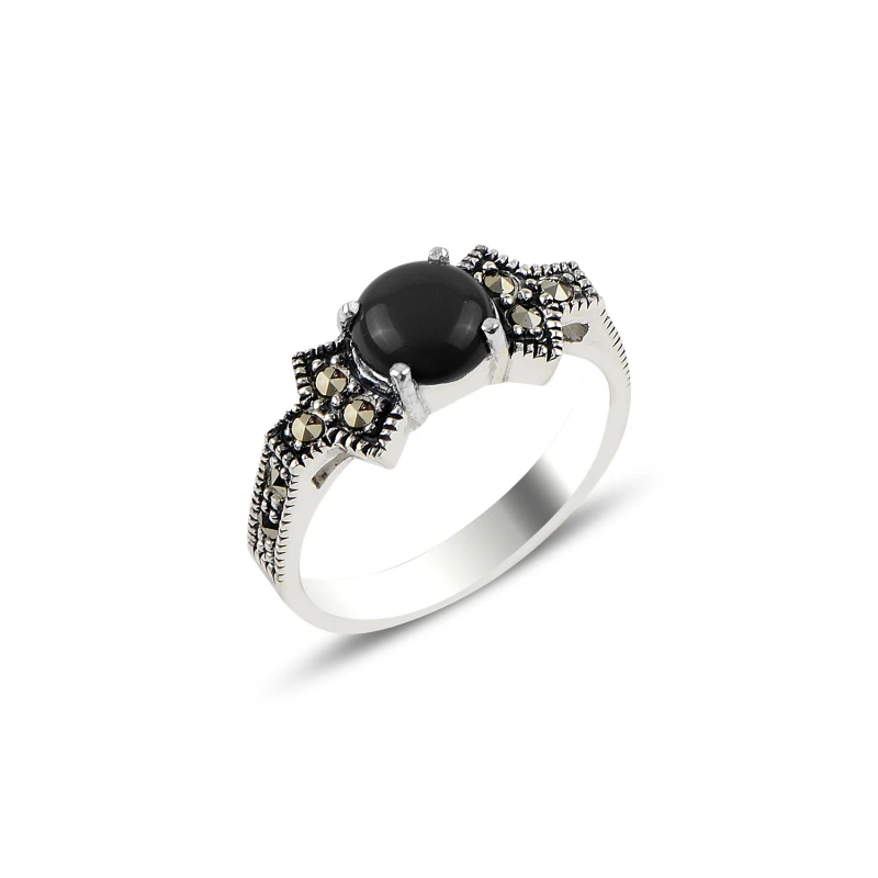 

Серебряное кольцо из оникса и марказита Silverlina