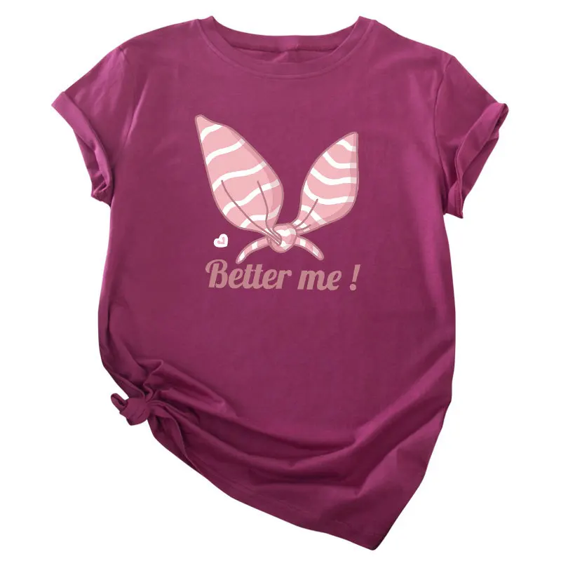 

Fashion Cotton Summer Short Sleeve Tshirts Cute Bowknot Graphic T Shirt Oversized O-Neck Tees for Women