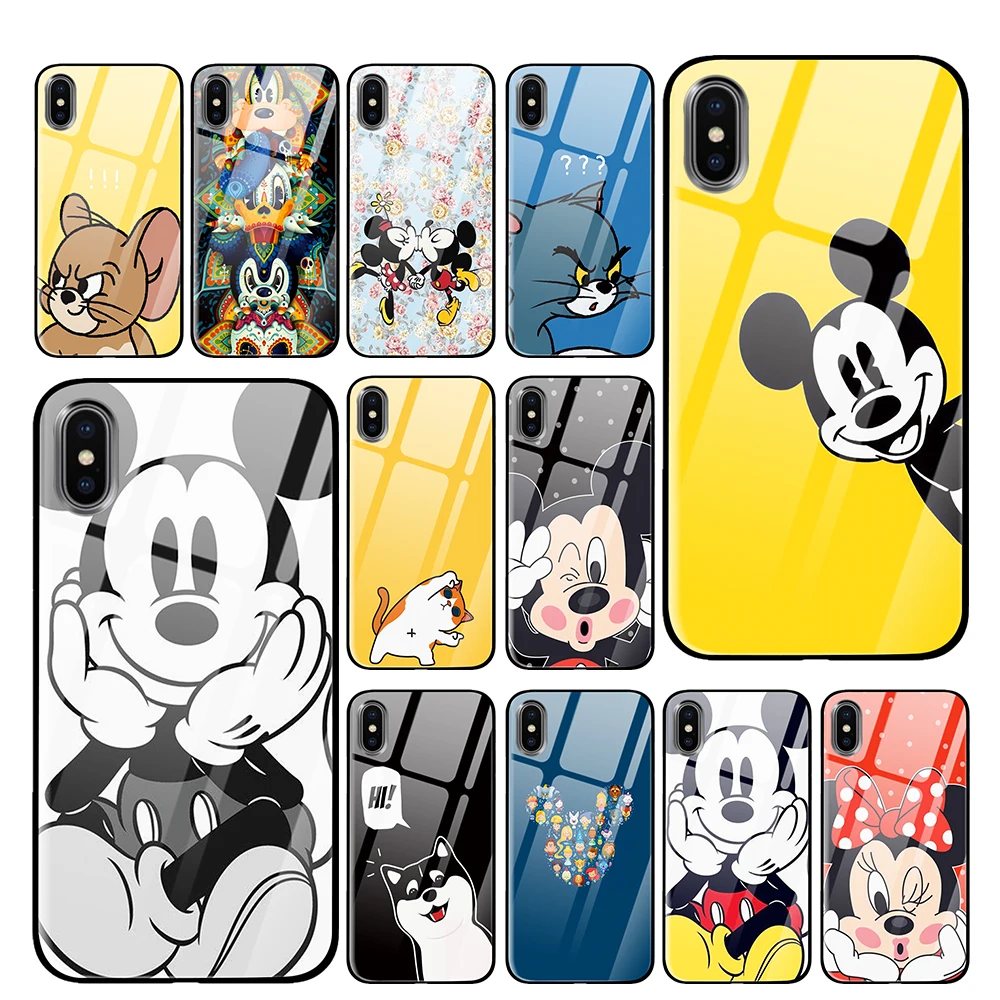 Микки кот для iPhone 5 5S 6 6s 7 8 Plus X XS XR 11 Pro макс. закаленное стекло чехлы|Чехлы-накладки|
