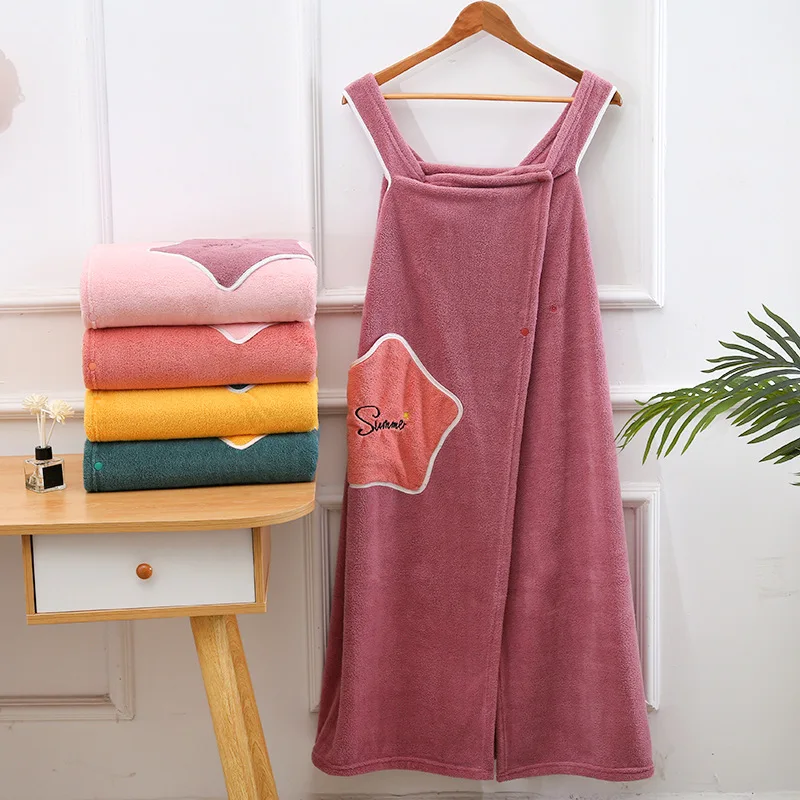 

Bathroom Wearable Microfiber Bathrobe Woman Shower Female Soft Bath Towel for Adults Lady Home Textiles Bath and Sauna Towels