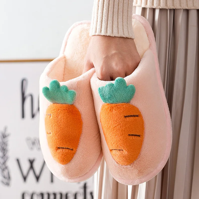 

Тапки женские зимние плюшевые, с рисунком моркови, 2021