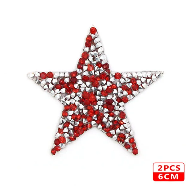6cm Red 2pcs Стразы со звездами, смешанные размеры, нашивки, нашивки с вышивкой, термо-Стикеры для одежды, 5 видов цветов, блестки, нашивки для одежды, сделай сам - Цвет: 6cm Red 2pcs