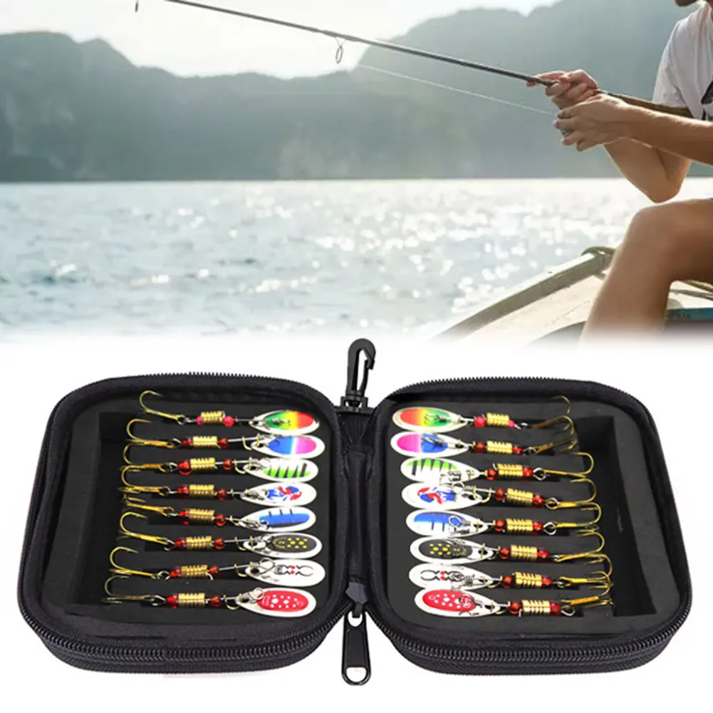 

16 PCS Fishing Lures Sequins Spoon Baits Set With Zipper Tackle Bag Treble Hooks Hand Spinner Crankbaits Fly Fishing Tackle