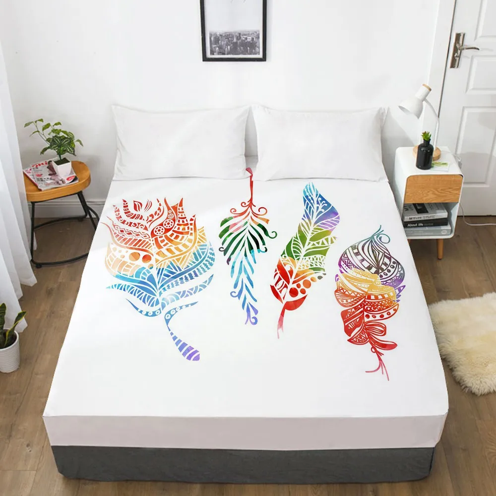 

3D HD Bed Sheets On Elastic Band Bed,1PCS Fitted Sheet 160x200/200X200,Mattress Cover.Bedsheet Bedding,Bed Linen Colorful Leaves