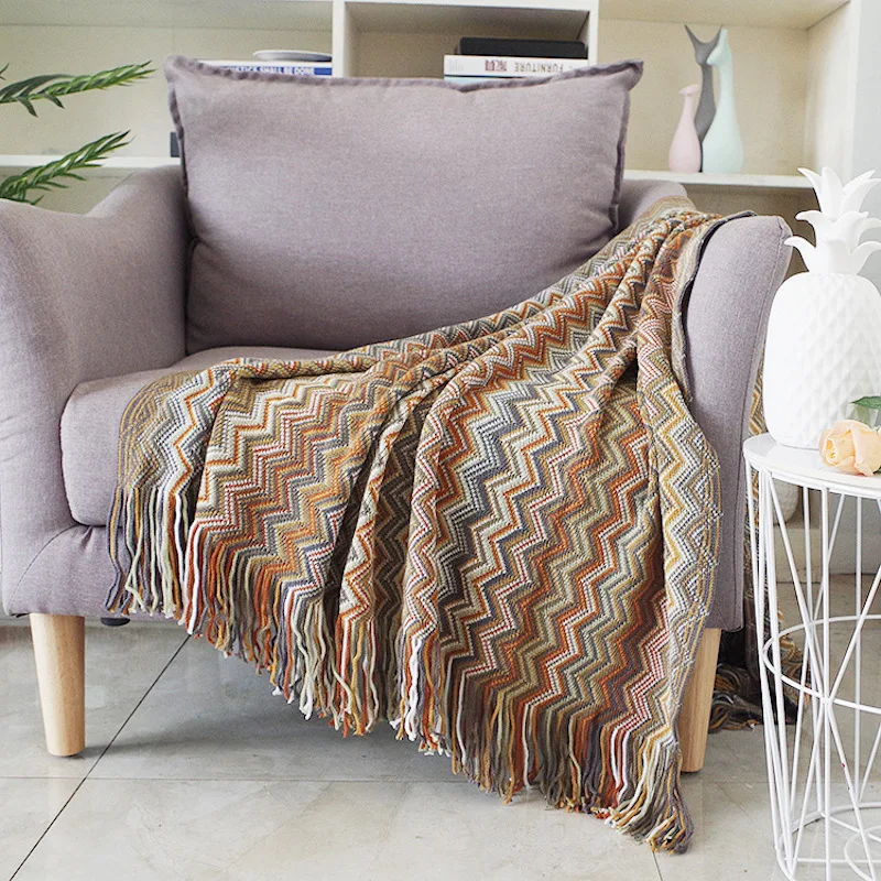 

Super Soft Retro Knitted Bohemian Couch Throw Blanket For Sofa Portable Car Travel Cover Blanket Bedroom Living Room