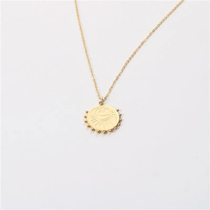

Gold Plated Sunflower Beads Pendant Choker Necklace Stainless Steel Jewelry Wholesale necklace women goth rings