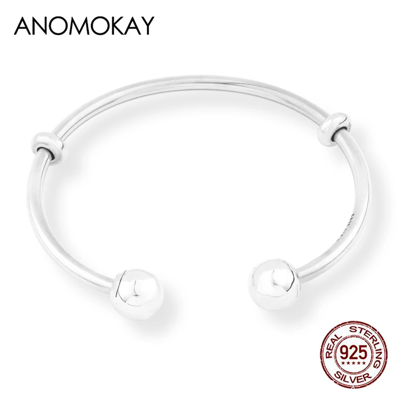 Anomookay 100% 925 пробы Серебряный Круглый браслет с застежкой женский открытый Браслет