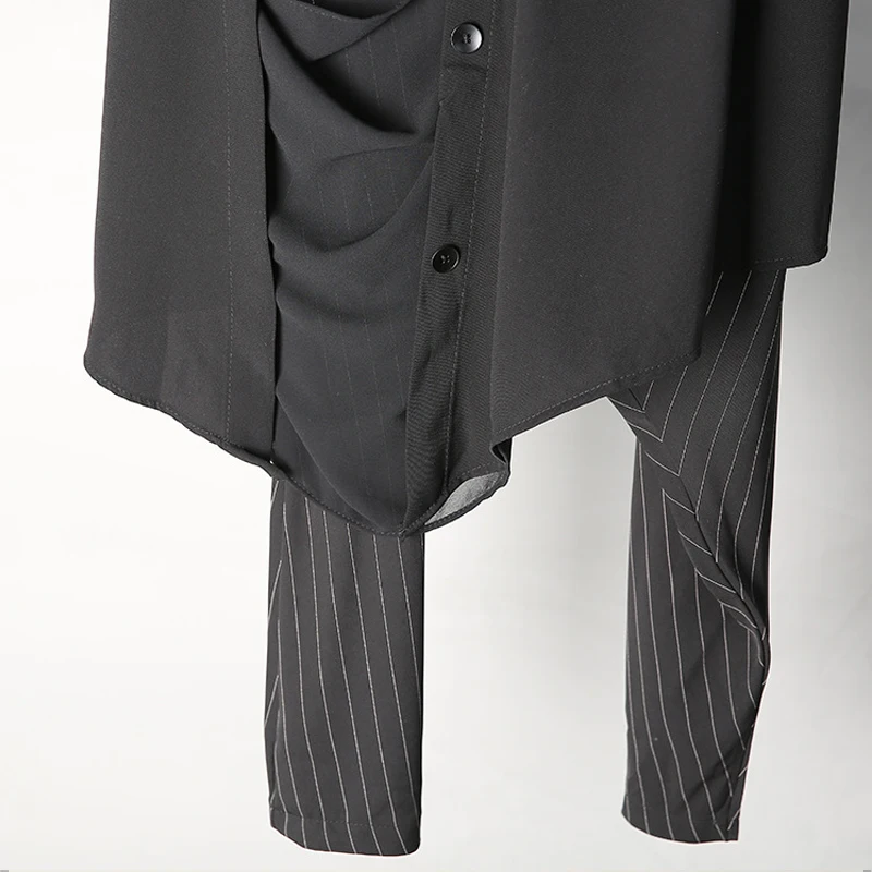 

Johnature 2021 Spring New Fashion Patchwork Mesh Harem Pants For Women High Street Loose Striped Ankle-length Pants