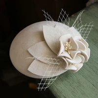 fs women fascinator hat cocktail white wool felt wedding party church headpiece fashion black formal flower pillbox hats