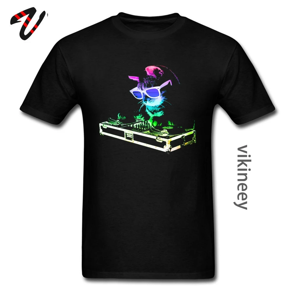 Rainbow DJ Cat Techno Controller Unit Rock T Shirts Not Today Neon Cats 3D Print Tshirt 100% Cotton Crewneck Men T Shirt Funny