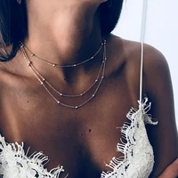 cross border new multi layer simple necklace europe and the united states fashion hot seller three layer bead chain necklace