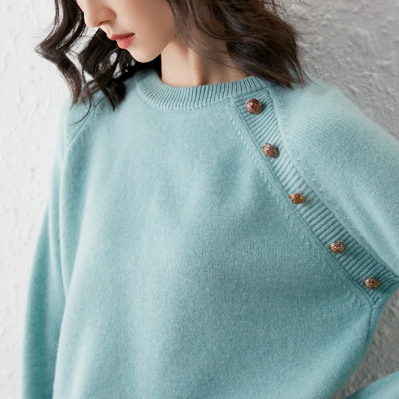 

2021 woman winter 100% Cashmere sweaters knitted Pullovers jumper Warm Female O-neck blouse blue long sleeve clothing