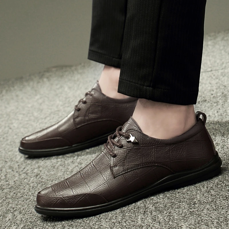 

2020 Luxury Men Leather Shoes Male Dress Shoes Business Black Flats Lace-up Comfortable Formal Footwear Sapato Masculino