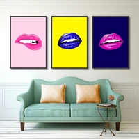 busty lips poster trendy sexy yellow pink and blue modular picture wall art canvas painting for living room home cuadros decor