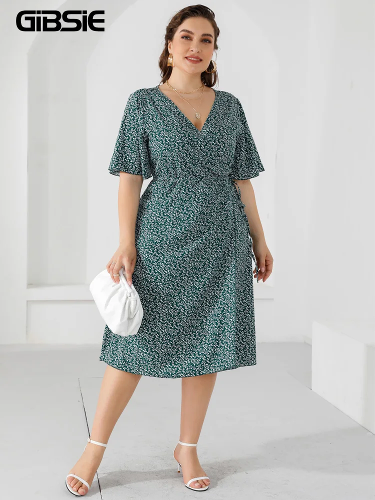 Женское платье в стиле бохо GIBSIE яркое Цветочное с запахом на боковой шнуровке