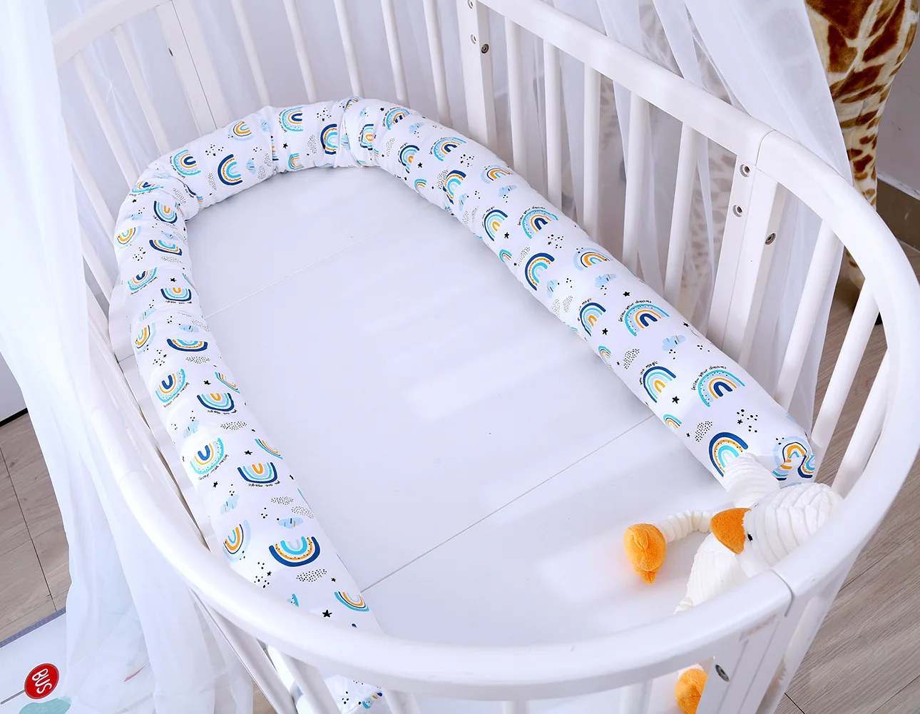 

Ins detachable and washable children's printed rainbow crib, safe anti-collision guardrail around the bed, comforting long t