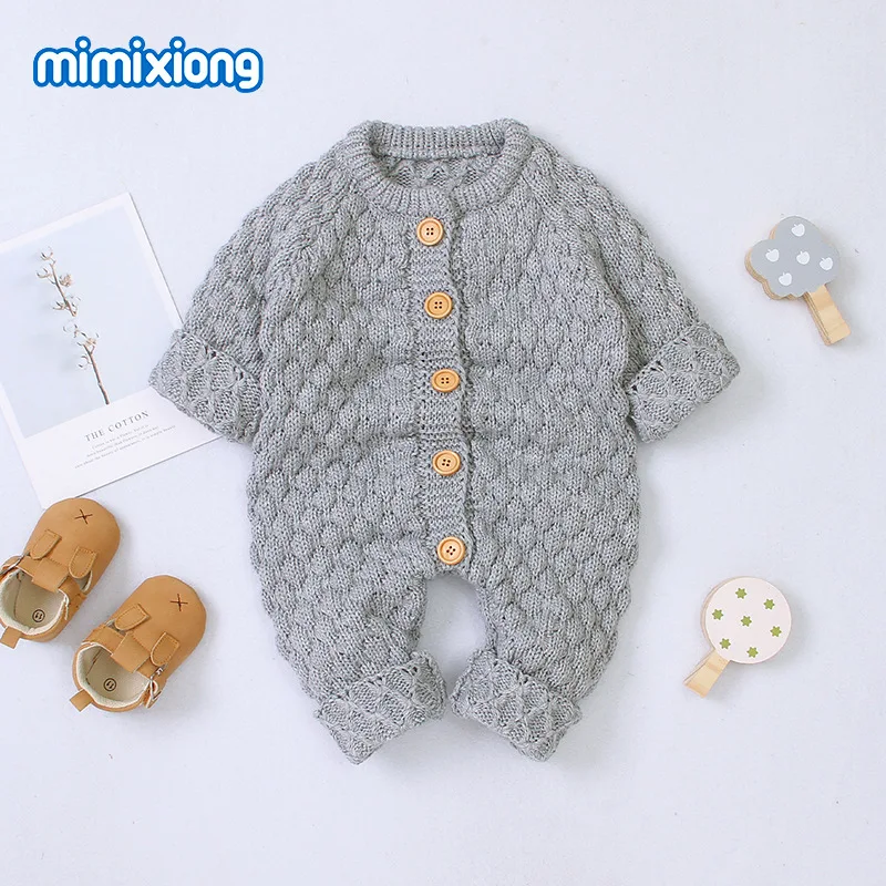 

Newborns Knitted Romper 2020 Autumn Winter Children's Woolen O-Neck Knit Sweater Onesie Sweet Cute Baby Boys and Girls Jumpsuit