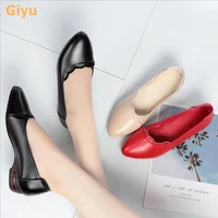 low heel pumps womens single shoes genuine leather asakuchi soft sole plus size footwear casual autumn shoes for women 35 43