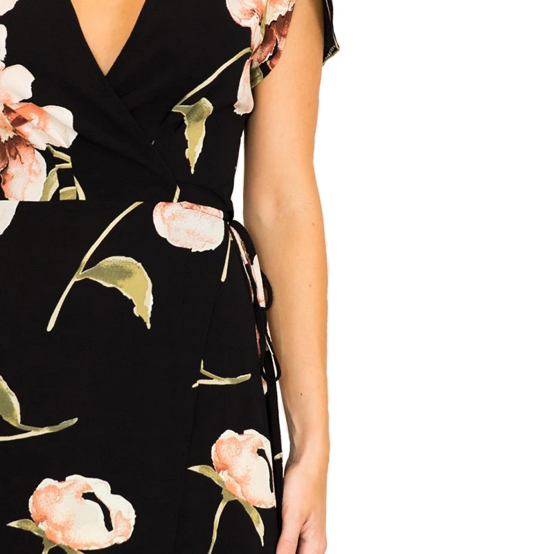 

2021 Summer A Line Floral Printing With Sashes Dress Women V Neck Split Ladies Dresses Sexy Office Lady Maxi Women Dresses