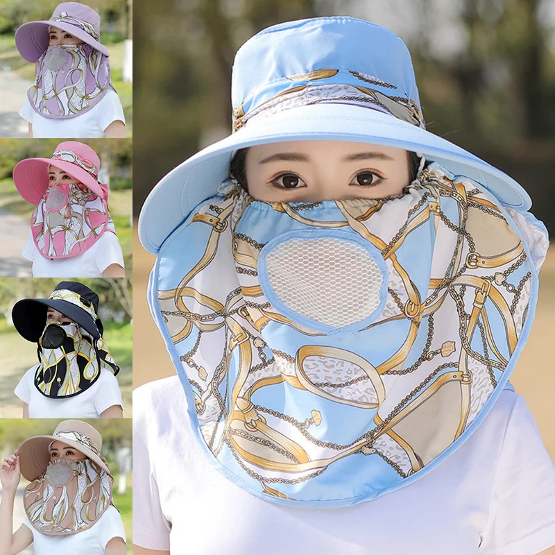 

Women Floral Printed Summer Sun Hats Foldable Visors Cap Multi Function Outdoor Fishing Anti-UV Wide Brim Hat