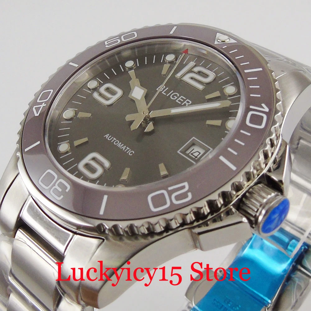 BLIGER Logo Men Watch Black PVD Plated GMT Automatic Movement Jubilee Band Ceramic Bezel Insert | Наручные часы