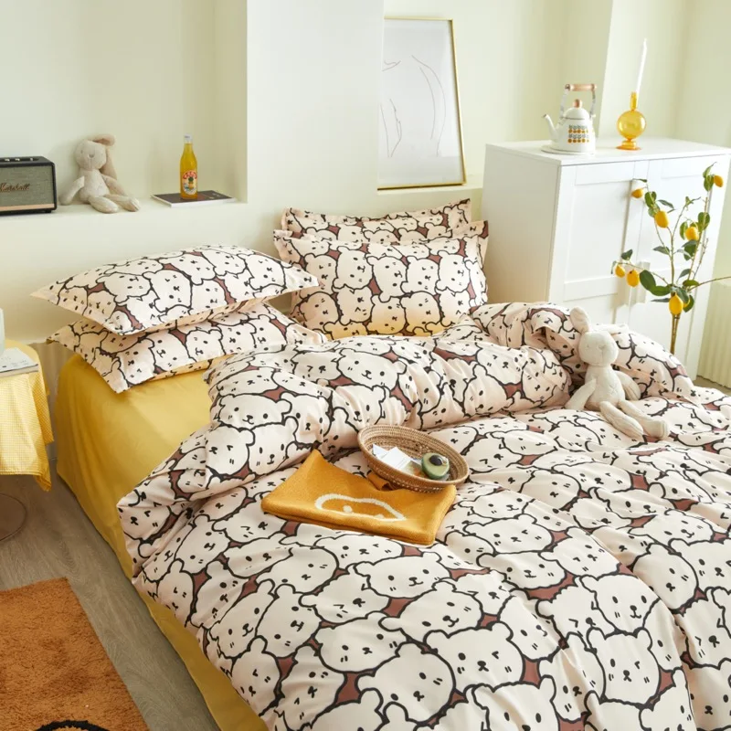 

2021Spring Bedding Set Green Duvet Cover Bed Set Geometric Flat Sheet Reindeer Bedclothes 4pcs Bed Linen Set Nordic Home Textile