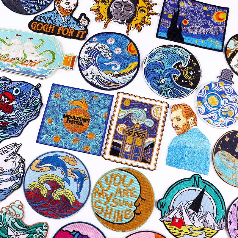 Нашивка Ван Гога вышитые волнами нашивки на одежду аппликация сделай сам для