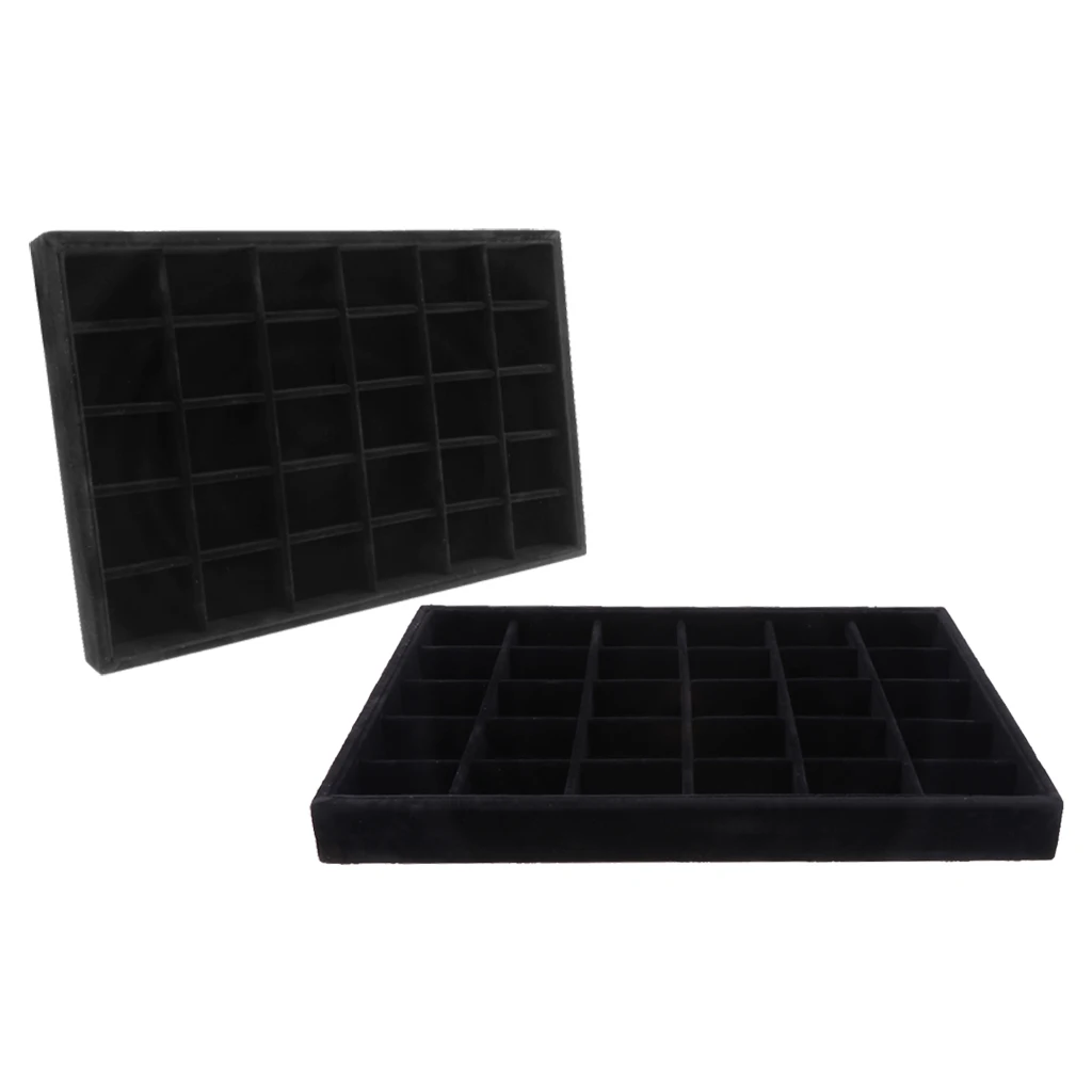 

2Pcs Bracelet Jewelry Case Box Storage Holder Tray Bracelet Organizer 30 Grids, Black