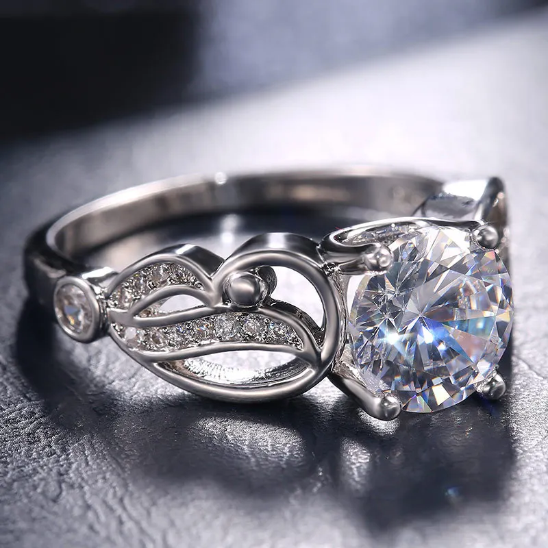 

Women Fashion Hollow Flower Zircon Ring Wedding Engagement Jewelry Gift