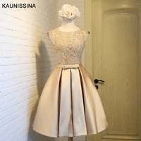 kaunissina short cocktail dresses a line floral appliques satin bow solid celebrity party prom gown homecoming dresses