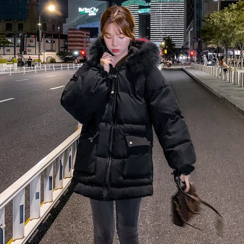 

Cotton clothes Hong Kong style 2021 new women's mid-length bread clothes students Korean version loose