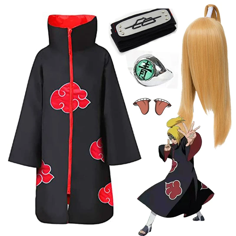 

Anime Deidara Uchiha Cloak Wig Cosplay Costume Halloween Red Cloud Shawl Ring Headband Accessories Suit Costumes