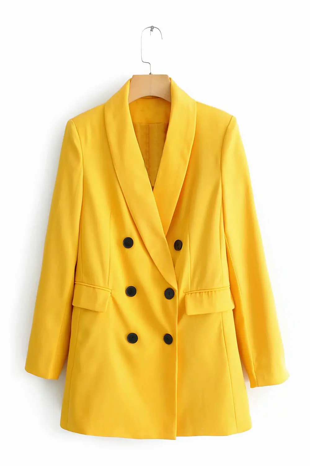 Yellow Blazer Bella philosophy, женский модный однотонный двойной Блейзер, офисный Женский блейзер, лето-осень, элегантный Блейзер, костюм - Цвет: Yellow Blazer