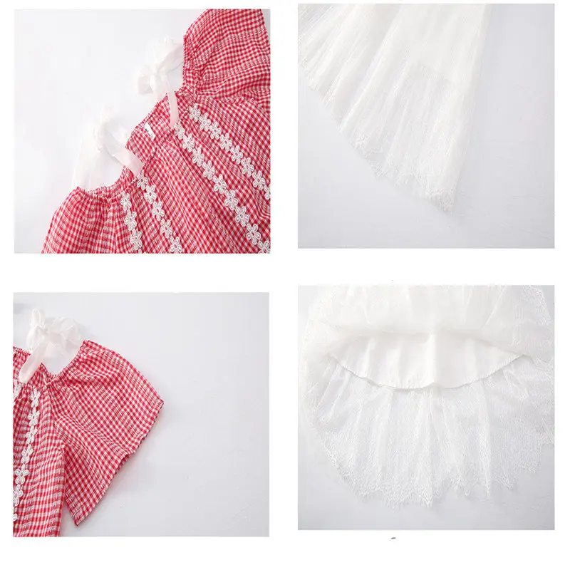 

Summer Teen Girls Clothing Sets Off Shoulder Plaid Tops And Mesh Skirt Two Pieces High Quality Teenage Elegant Outfits 4-14Years