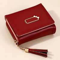 2021 tassel women wallet small cute wallet ladies short leather card holders zipper purse trendy coin purse female purse clutch
