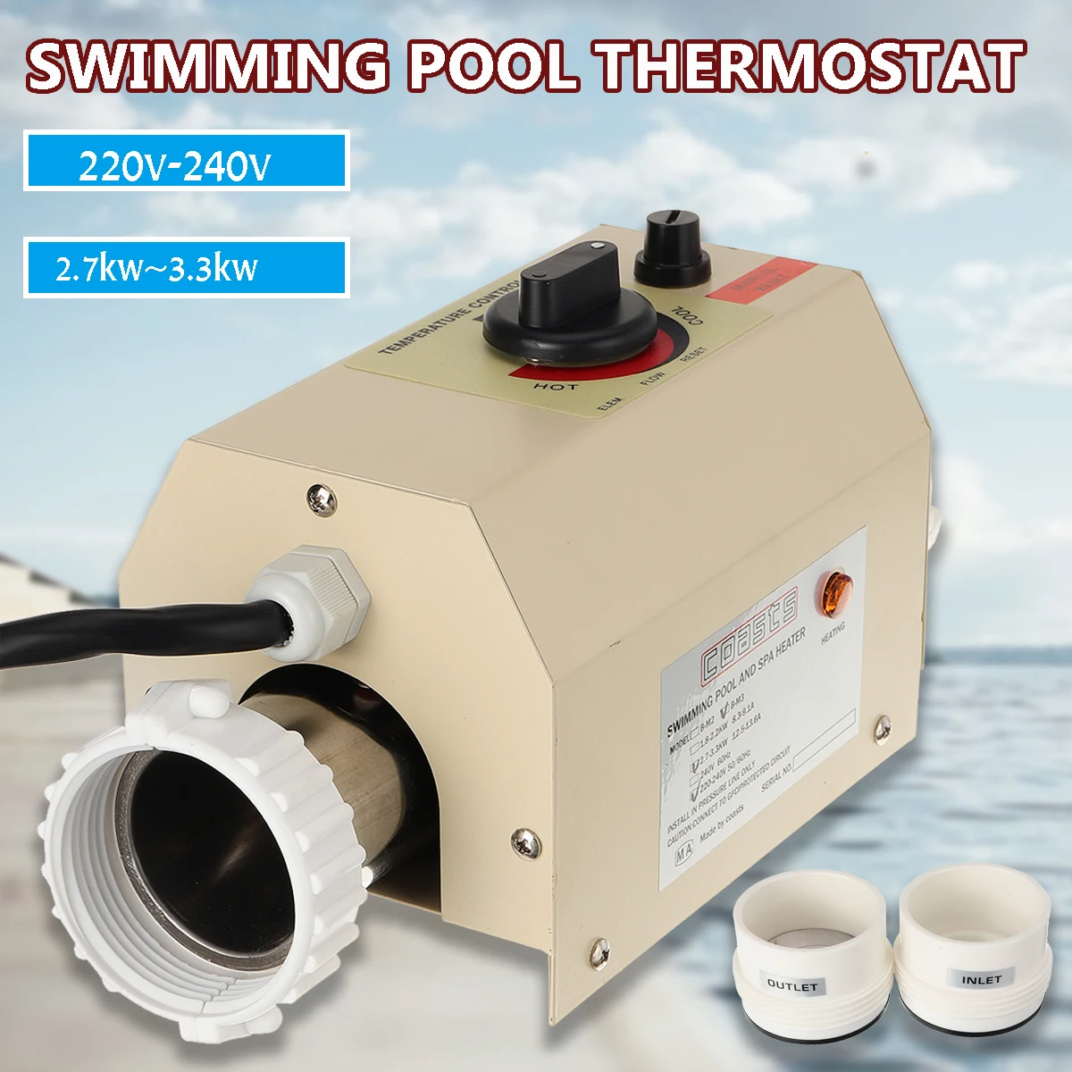 

Electric heater for pool, 220kw, 240v-v, heating for bathtub, spa, outdoor environment