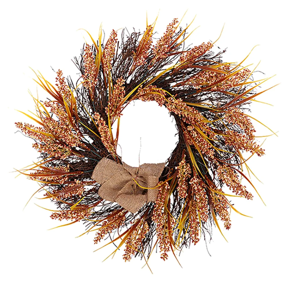 Осенний имитационный зернистый венок из пшеничных зерен укороченный