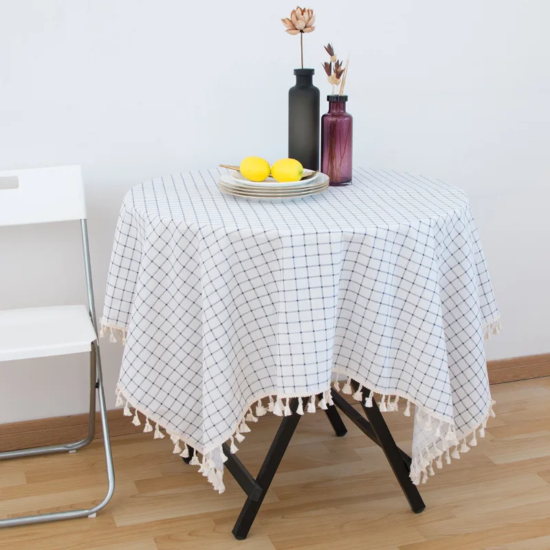 

Cotton Linen Square Lattice Tassels Tablecloth For Table Cover Table Dining Desk Cloth Party Birthday Decoration