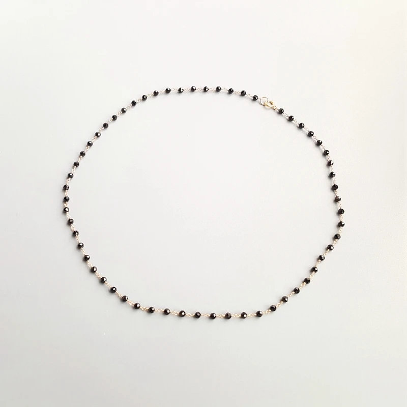 LiiJi Unique Genuine Black Spinels 3mm 925 Sterling Silver Gold Color Handmade Delicate Neckalce 45cm For Gift | Украшения и