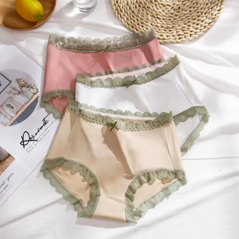 

Женские трусики из вискозы, эластичные сексуальные трусики, кружевное нижнее белье, женские модные комбинированные трусы с высокой талией