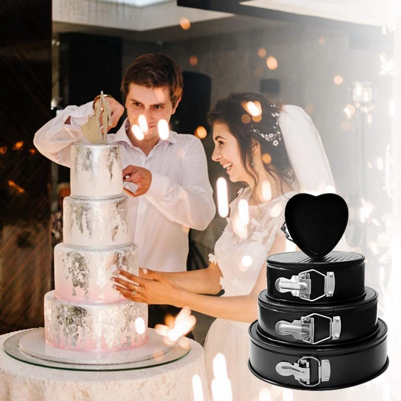 

Cake Pan 4 Pieces (4/7/9/10 inch) 1 Heart and 3 Round,Leakproof Nonstick Bakeware Cheesecake Pan with Removable Bottom